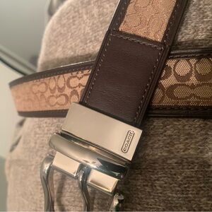 Coach Signature Belt – Brown Leather Trim & Silver Buckle – Size 38
